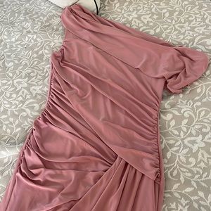 Off shoulder mauve fitted long dress